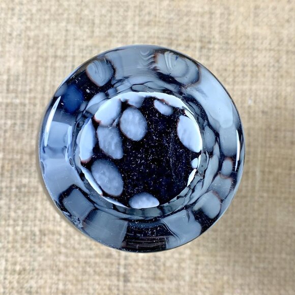 6" Black Glass Bud Vase With White Splatter Swirl Tall FLAW - Picture 5 of 8